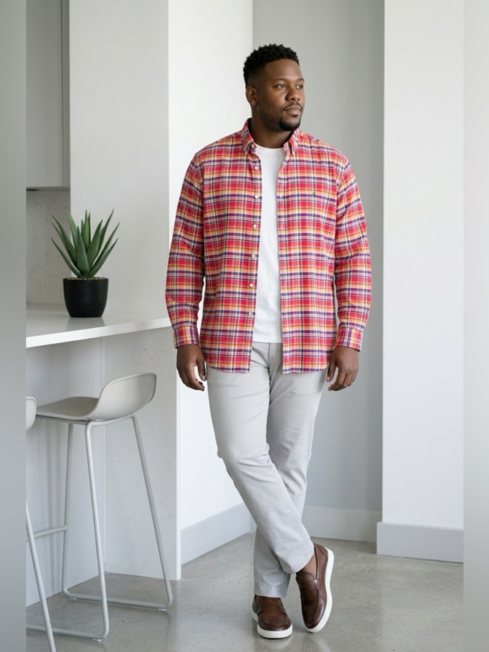 Ralph Lauren Red Multicolor Plaid Button-Down Shirt Classic Fit